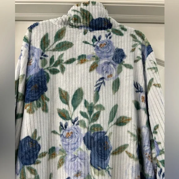 Stan Herman Size 3X Blue - Gray English Rose Plush Zip Front Long Lounger Robe - Picture 6 of 11